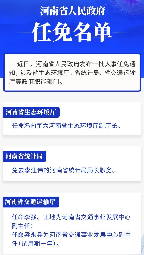 河南省政府公布最新领导名单及职务任命